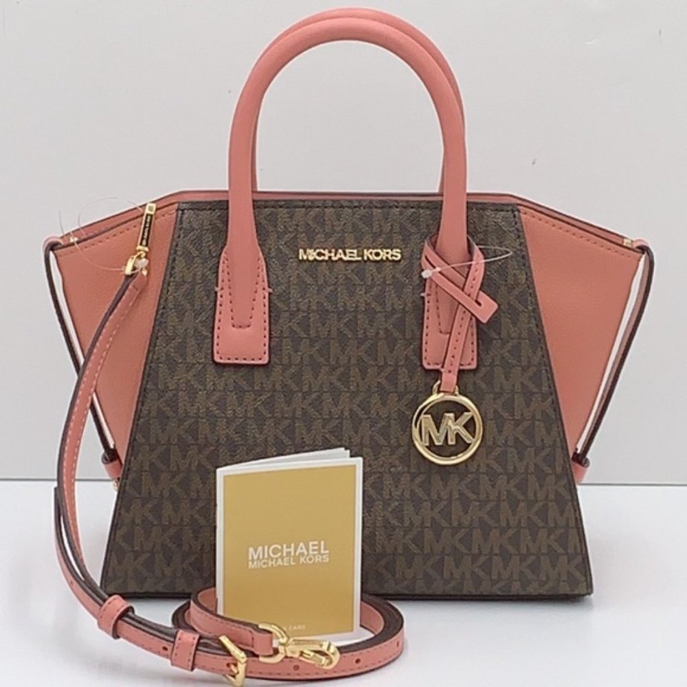 Michael Kors Avril Small Logo Top-Zip Satchel Sunset Rose - Picture 6 of 16